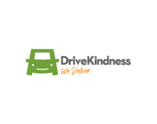 DriveKindness Logo sub-title we deliver kindness, featuring a green car with a smiley face