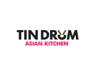 Tin Drum (in black font) Asian Kitchen (in neon pink font) logo