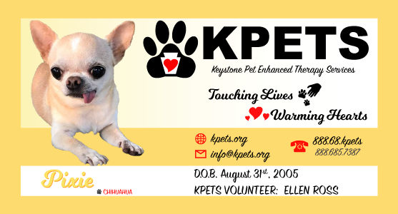 KPETS business card for dog Pixie